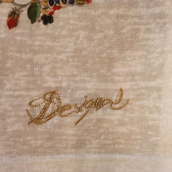 Desigual Prisca White L/S High Low Top, Colorful Mandala, Sheer Pleats, Sz 8 - Picture 7 of 13